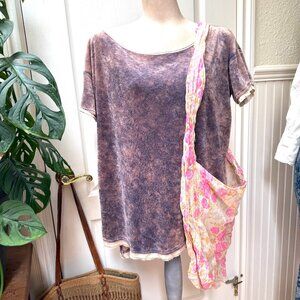 Free People Doran Velvet Tee Pink/Denim XS w/ Bag & Receipt